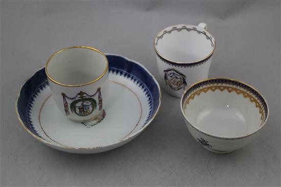 A group of Chinese export armorial porcelain, late 18th century, 16cm. (4)